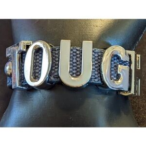 BCBG BCBG GENERATION “TOUGH” NAVY BLUE DENIM AFFIRMATION BRACELET ADJ W/…